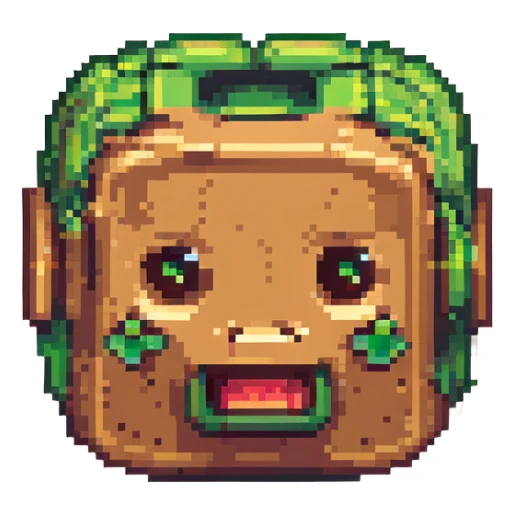 Minecraft support emoji, pixel art style, blocky, green and brown colors, inspired by Minecraft game sticker