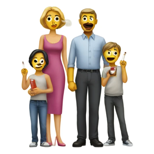 cigarette personified as a man with wife and kids  sticker