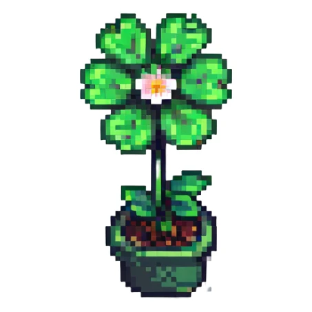 a clover with a flower, pixel art style sticker