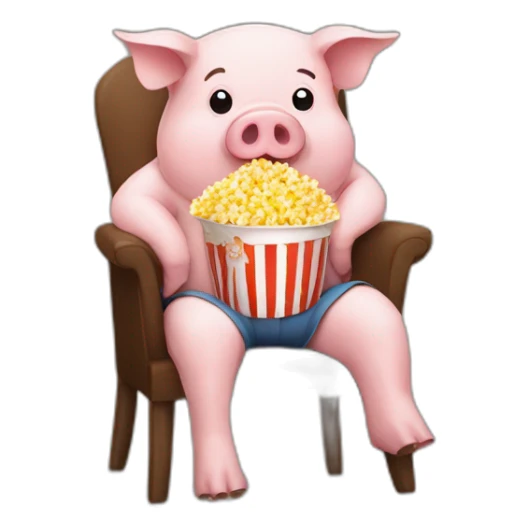 pig sitting on a chair with popcorn sticker