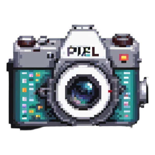 Retro film camera with film roll in pixel art style sticker
