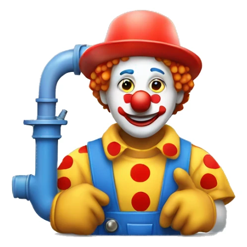 clown face emoji as a plumber sitting and fixing pipe sticker
