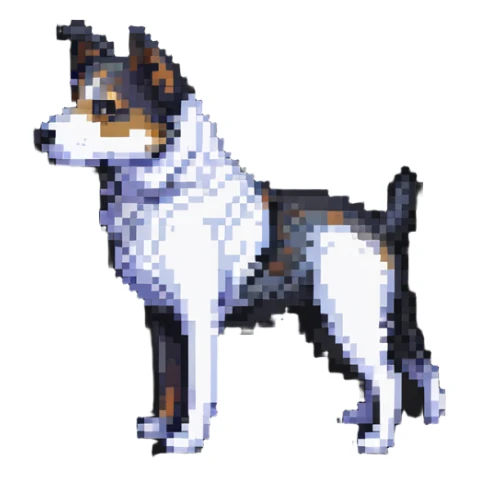 a dog with a half-human body, pixel art style sticker