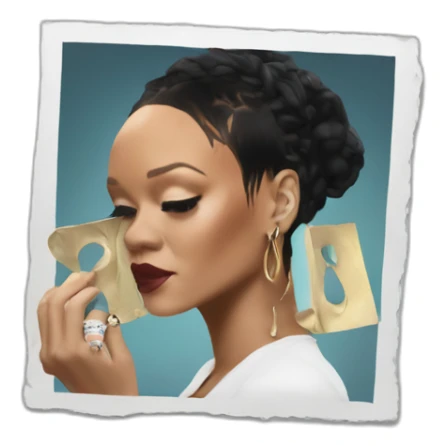 rihanna with an album sticker