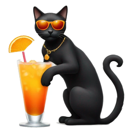 black cat with orange eyes sunglasses and coctail sticker