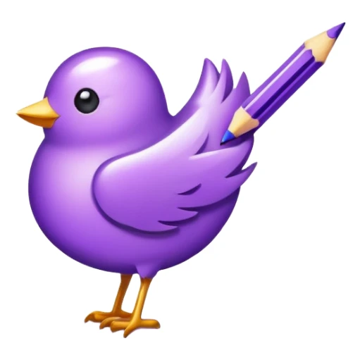 Twitter writer badge, purple badge with white pencil icon sticker