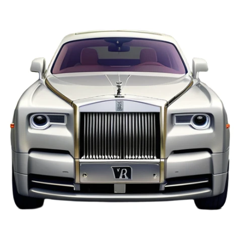 Rolls-Royce Phantom (2022) – cinematic-realistic Rolls-Royce Phantom emoji, its polished silver frame glistening under the sun as it glides down a winding, tree-lined road. The iconic Spirit of Ecstasy hood ornament stands proudly, the V12 engine hums silently  sticker