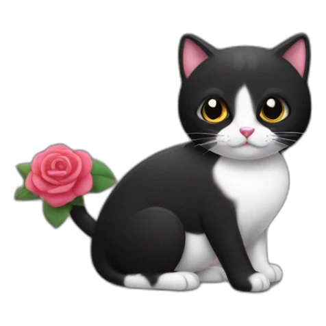 Gato negro con una rosa en la pata sticker