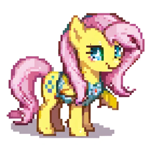 Fluttershy standing and smiling pixel art style sticker