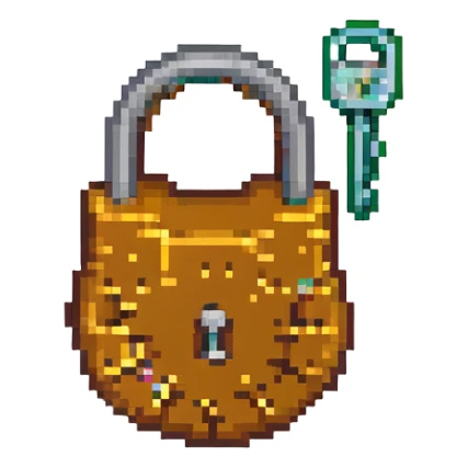 pixel art of a padlock with a key next to it sticker
