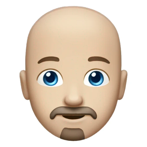 A bald white man with brown goatee and Carolina blue eyes sticker
