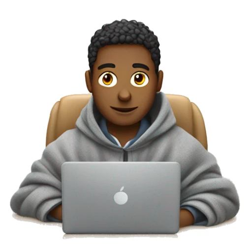 male student sitting at a school desk with a big blanket wrapped around shoulders working on chromebook sticker