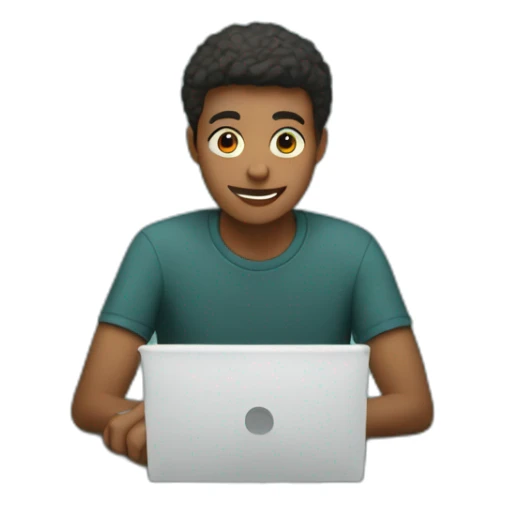 A teenager in front of a computer with money around him sticker