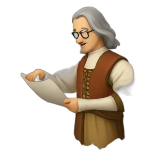 medieval architect working, overseeing a floor plan laid out on a piece of paper sticker