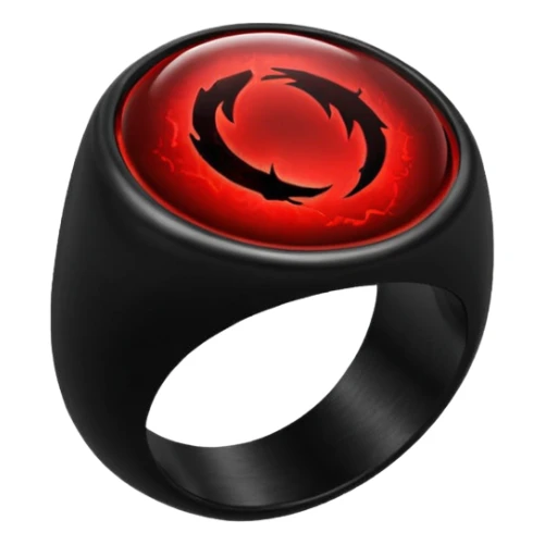 iOS sticker, dark fantasy ring, black metal, red inner glow, minimal sticker