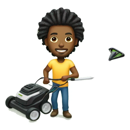 light skin Black man with dreads mowing lawn aerial view  sticker