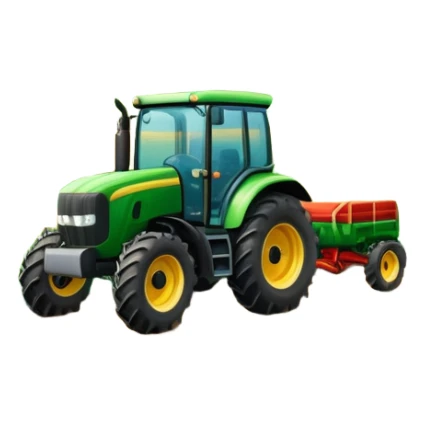 vibrant rural landscape with a tractor plowing fields, inspired by Farming Simulator 22. The design includes lush green fields, a barn, and a scenic countryside with trees and mountains in the distance. Transparent background sticker