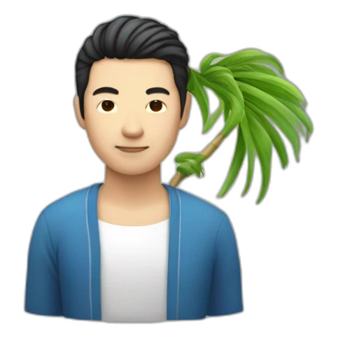 Homme chinois avec un palmier sur la tête sticker