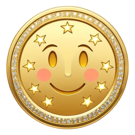 coin with glittery sparkles around it, bright and celebratory sticker
