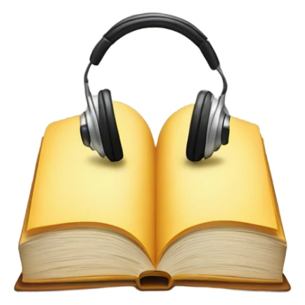 An iPhone-style emoji of a book wearing headphones. sticker