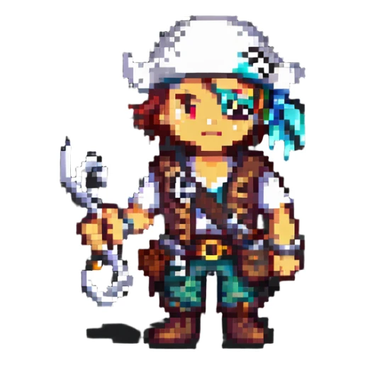 pixel art pirate with a hook hand sticker