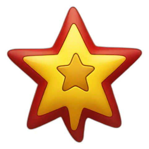 Red star with a yellow icon that depicts a knuckle sticker