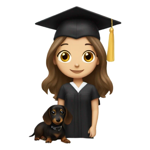Brown haired white girl in graduation cap holding black long haired dachshund  sticker