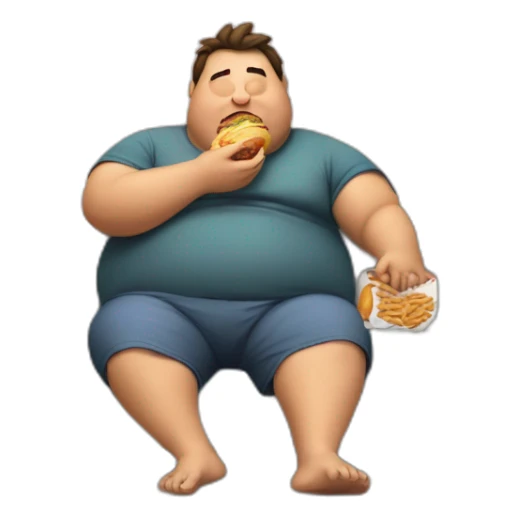 fat lazy guy eating junk food in front of tv screen in sofa sticker