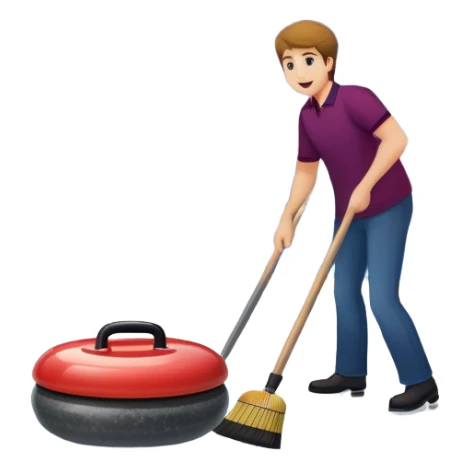 please, make An icon featuring the curling rink, with its distinctive circles and a vibrant crowd in the stands. Snowflakes fall outside the arena, and bright lights illuminate the ice. a close-up curling stone sliding across the ice, with a broom nearby. Transparent background. sticker