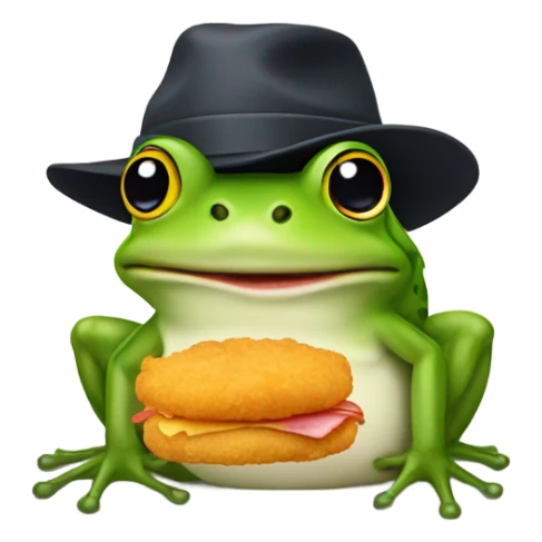 Frog wearing a hat eating a chicken nugget sticker