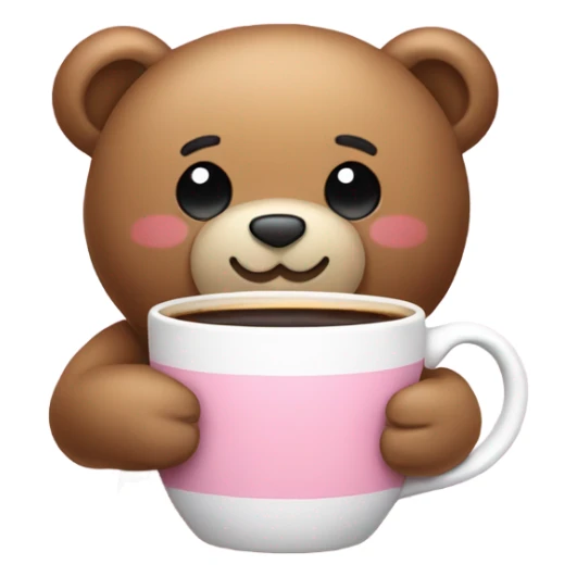 teddy bear holding mug of coffee a cute light pink bow on head sticker