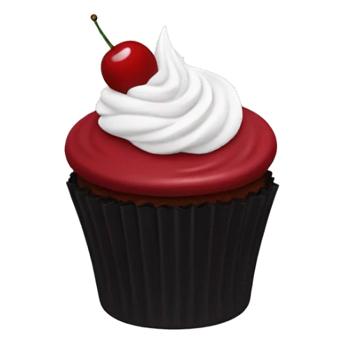 Dark red cherry cupcake with white frosting on top with black cupcake case  sticker