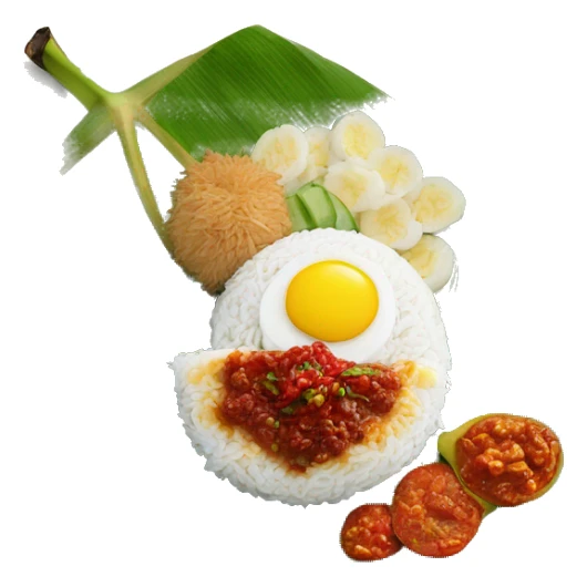 Nasi lemak on banana leaf with sambal chilli sticker