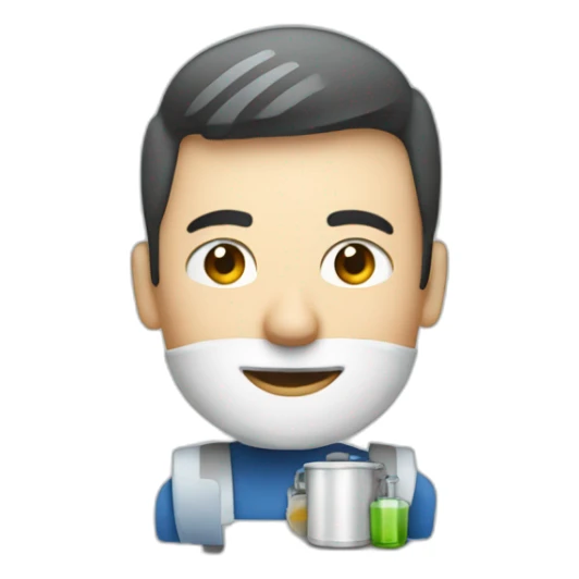 male worker standing next to water boiler sticker