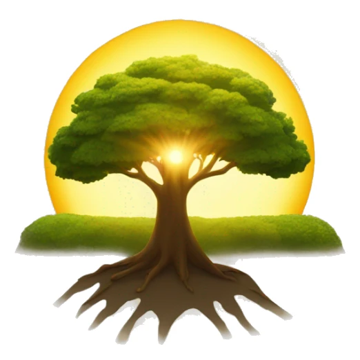 the sun and a tree under it and the shadow of the tree can be seen under it sticker