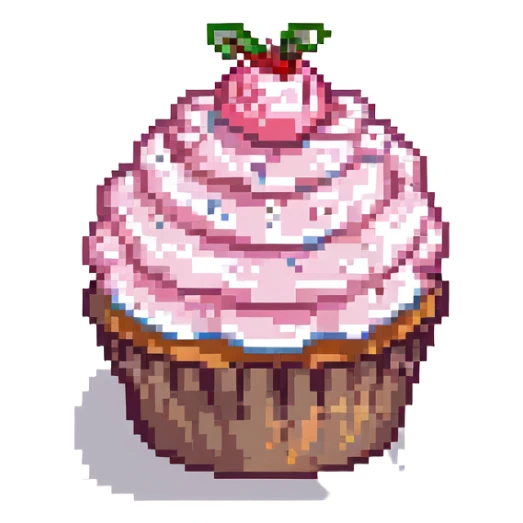 pixel art cupcake with pink icing and a cherry on top sticker