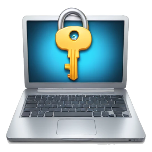 opened laptop with image of a key on the screen  sticker