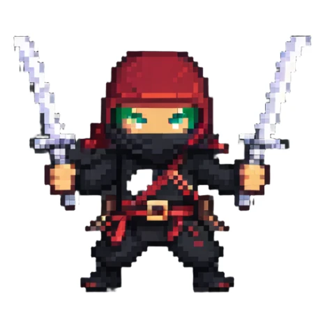 ninja with nunchucks in pixel art style sticker