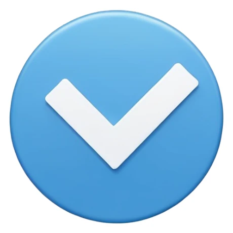 Simple blue circle check mark badge, minimal flat style, transparent bg --ar 1:1 sticker