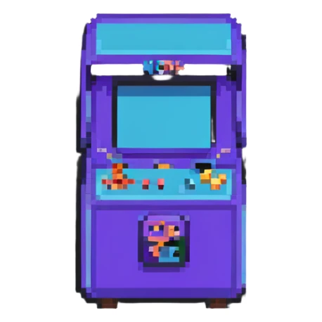 arcade machine icon, retro gaming website logo, pixel art style sticker