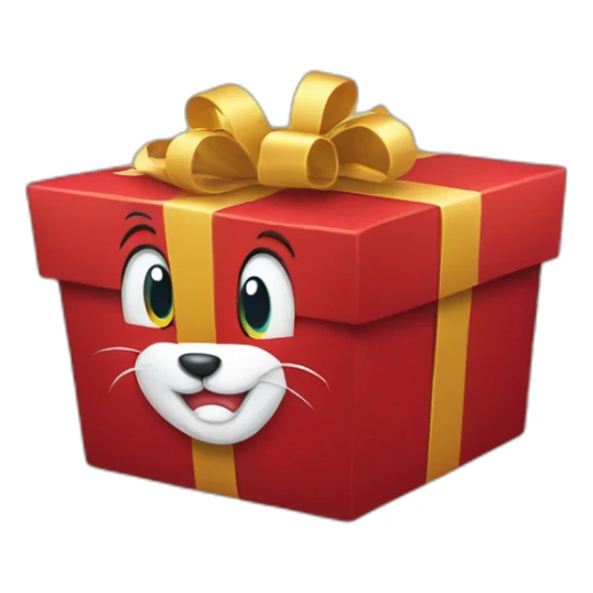 Tom from tom and jerry holding a red christmas present sticker