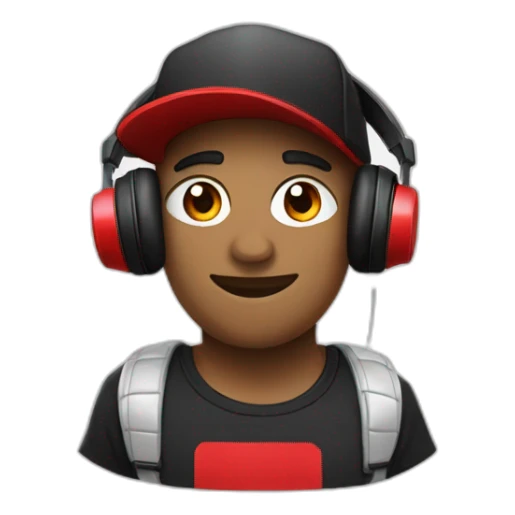 Streamer wearing the cap and headphone with tshirt black and red squares sticker