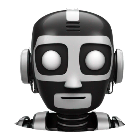 a black and white robot head with the word AI in the head sticker