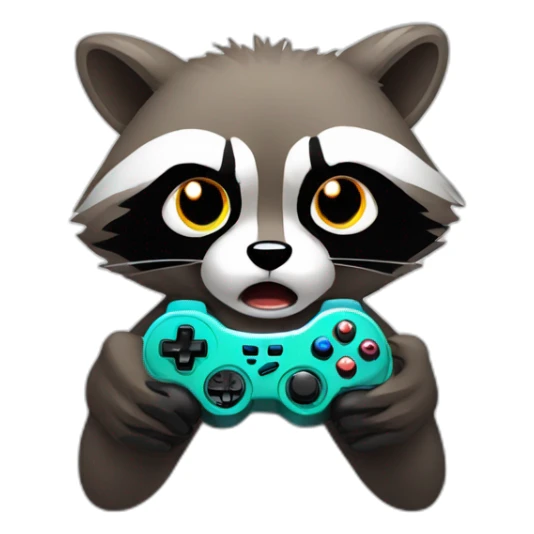 angry raccoon holding a gamepad sticker