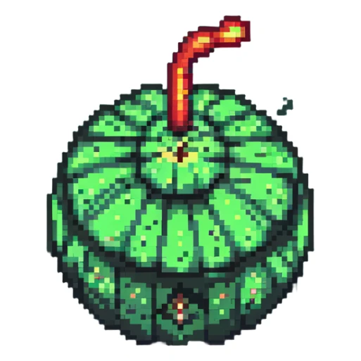 Green digital bomb animation frame 4, round bomb body with green highlights, tiny leaf-shaped fuse at top, intense green glow, about to explode, nature-inspired design, pixel art style sticker