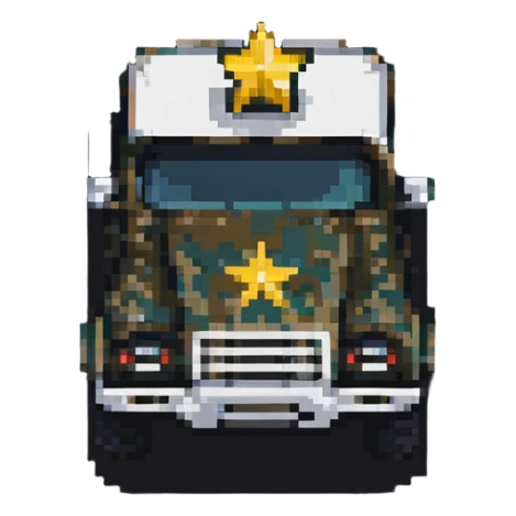 military truck with a star emblem pixel art sticker