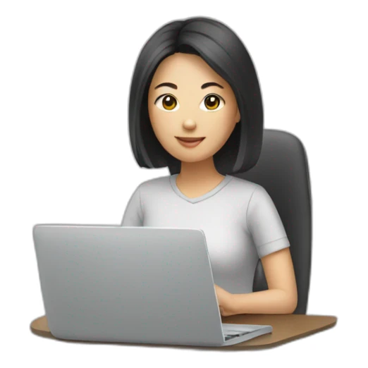 asian woman working on laptop sticker