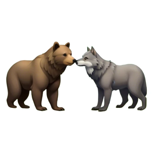 Collage of a bear and a wolf in a beautiful forest, surrounded by tall trees, green foliage, and a serene river. The animals are in their natural habitat, showcasing strength and majesty. A vibrant and peaceful wilderness scene with a transparent background. sticker