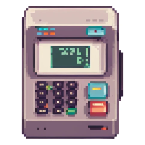 payment terminal, pixel art style, retro look sticker