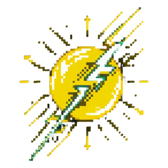 Glowing yellow orb with speed lines, color #eab308 with lighter glow, motion lines, lightning bolt symbol, dynamic energetic appearance sticker